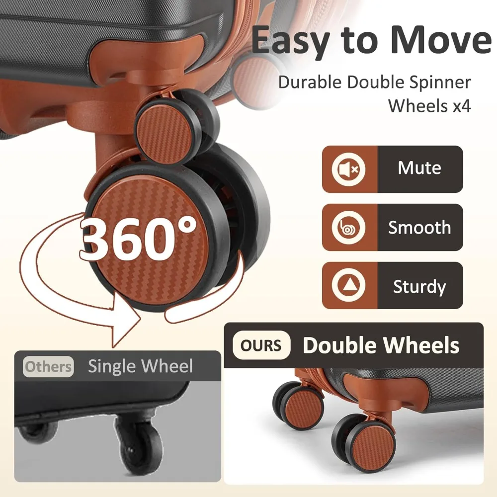 Lightweight Spinner Luggage Set with TSA Lock: 3-Piece Hard Shell Suitcases for Travel - 20, 24, and 28 Carry-On and Check-In Op