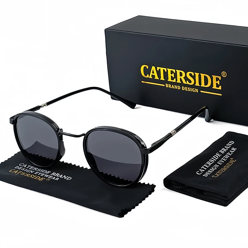 Caterside Retro Polarisierte Runde Sonnenbrille für Herren, Steampunk TR Metallrahmen Sonnenbrille für Damen, Fahren, Angeln, Party, UV400-Schutz – Detail 1