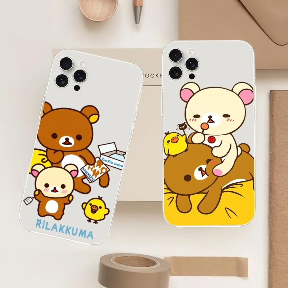 MINISO Cute R-Rilakkuma bear Phone Case For Samsung Galaxy S20 S22 S23 A71 FE Lite Plus S21 ULTRA Transparent Shell