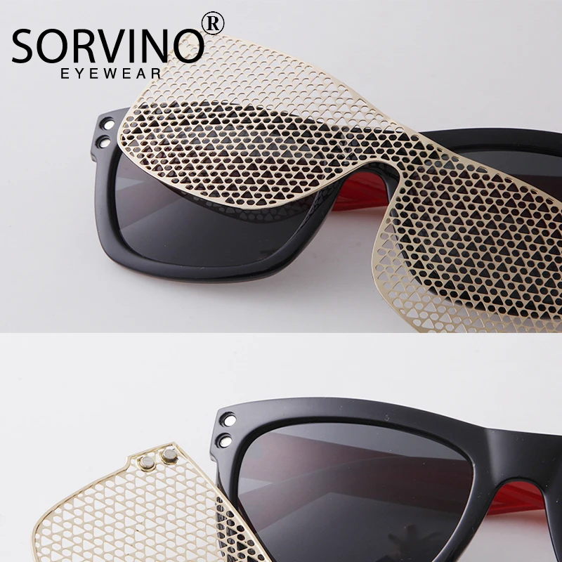 2023 New Trendy Square Sunglasses Women Luxury Retro Red Detachable Hollow Metal Cover Glasses White Cateye Shades Eyewear UV400