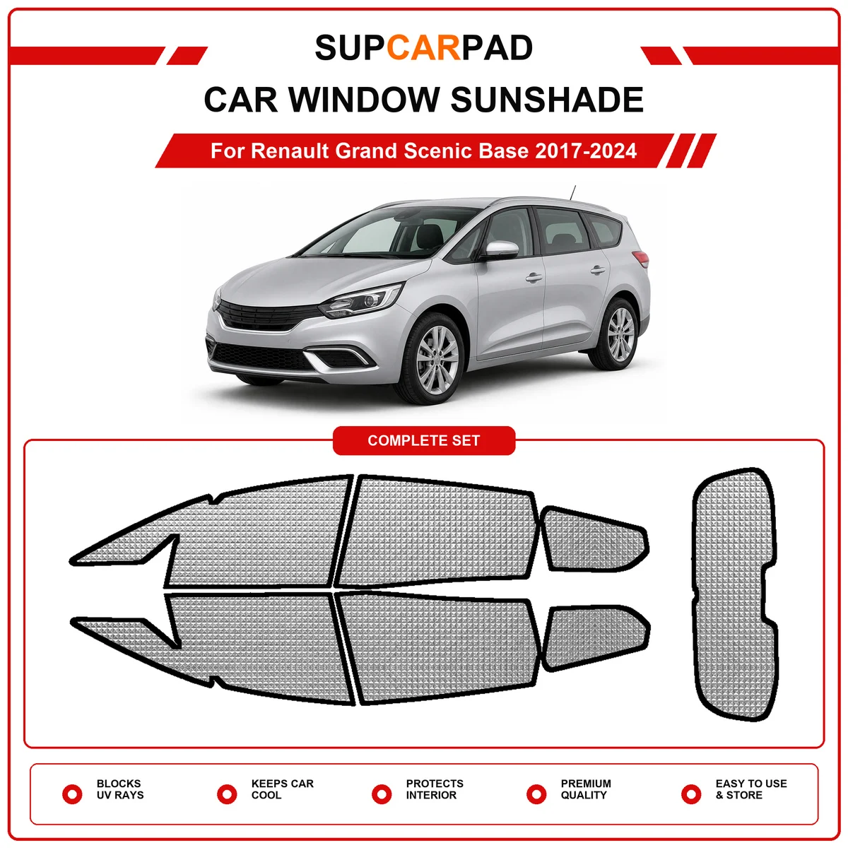 For Renault Grand Scenic Base 2017-2024 Pre‑Cut Auto Window Sunshade Anti‑UV Car Sun Visor Protector