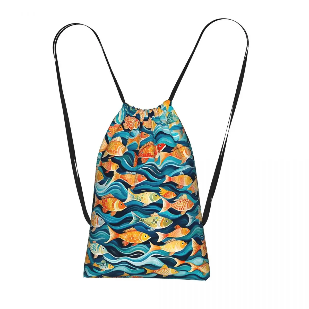 Strange Orange Fish Pattern Backpacks Portable Drawstring Bundle Pocket Sports Bag Book Bags for Man Woman School