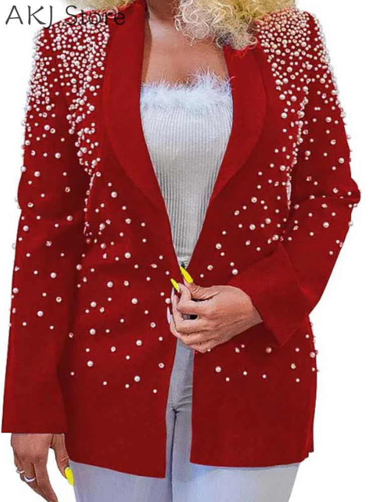 Women Elegant Long Sleeve Beaded Work Blazer Coat