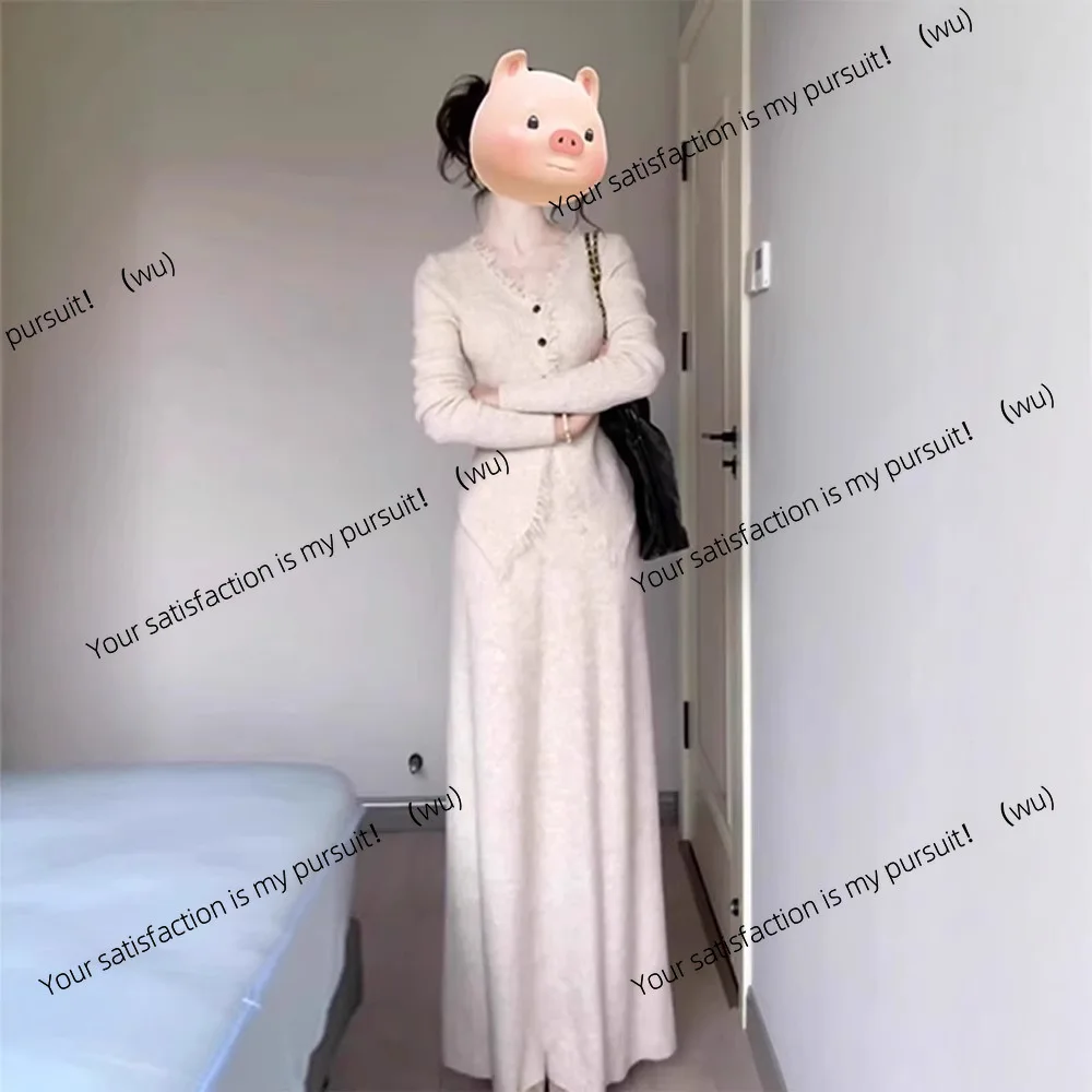 

Вязаное платье-свитер, детское весенне-осеннее маленькое ароматное платье в стиле Хепберн, полный комплект ранней осени, длинное платье