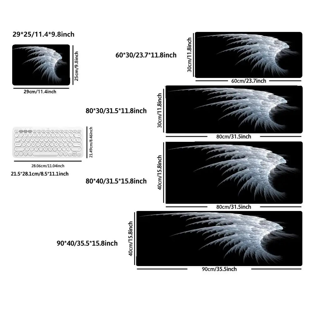 추상 천사 날개 마우스 패드 데스크 매트 고무 미끄럼 방지 사각형 데스크탑 매트 PC 키보드 긴 게임 패드 사무실 액세서리 XXL