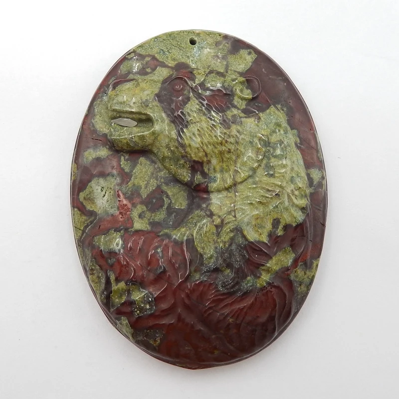 

Carved flower Dragons Blood Jasper Pendant Bead,61x46x12mm55.7g