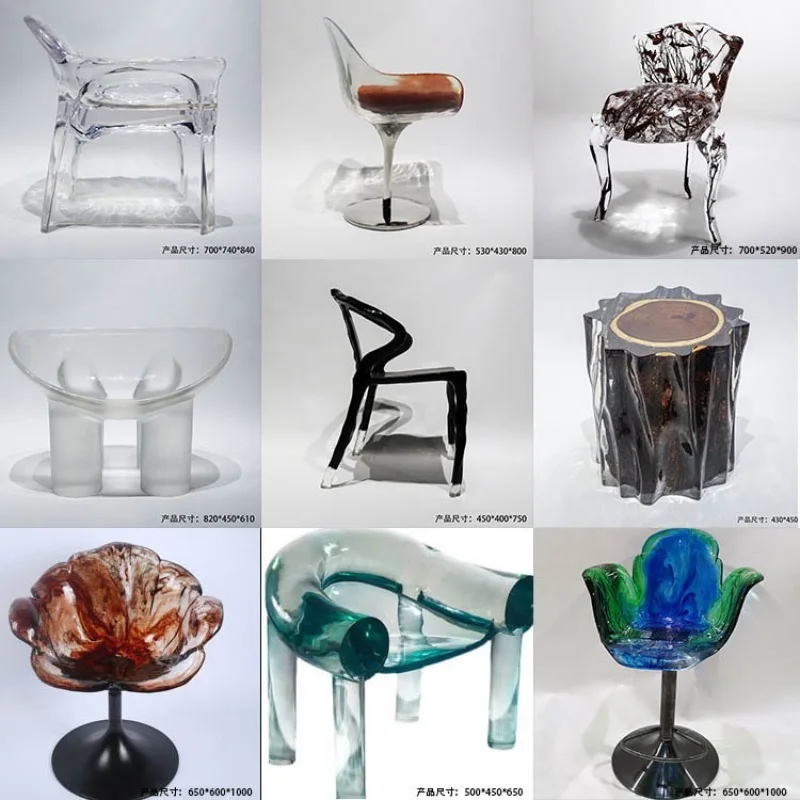 Creative leisure chair Creative transparent acrylic stool Glass resin handicraft Seat art Furniture ornament