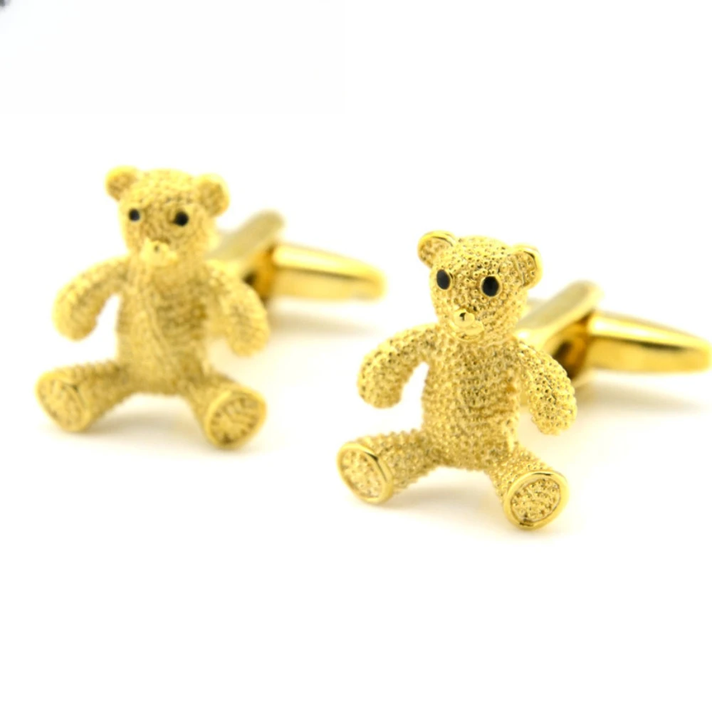 3D Plush Texture Teddy Bear Cufflinks Cute Golden Teddy Bear Cufflink Business Suit Fun French Shirt Cufflinks Decoration