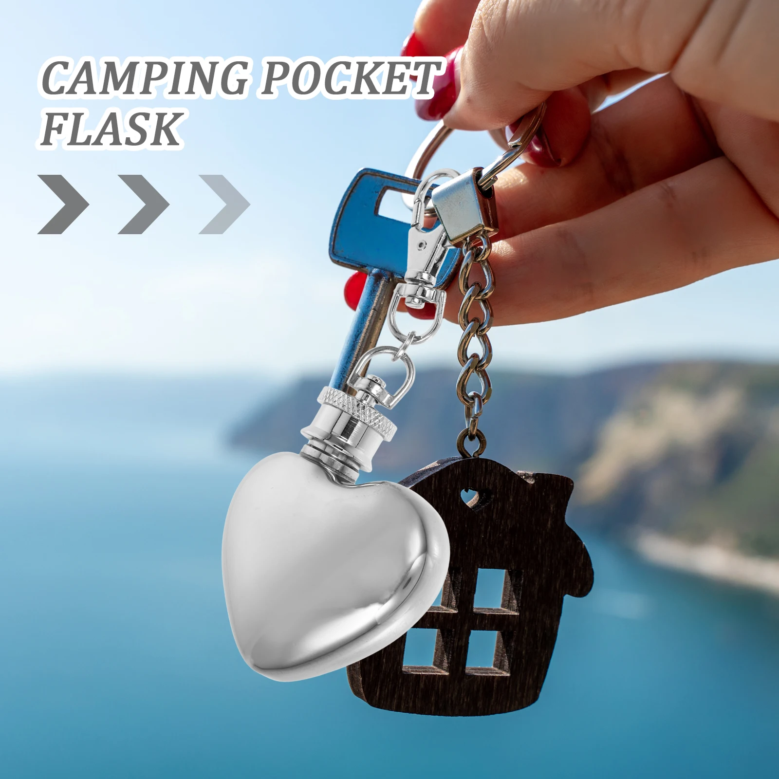 

Heart Shaped Flask Keychain 1 Oz Stainless Steel Wine Container Camping Pocket Flasks for Liquor Men Whiskey Bottle Pendant