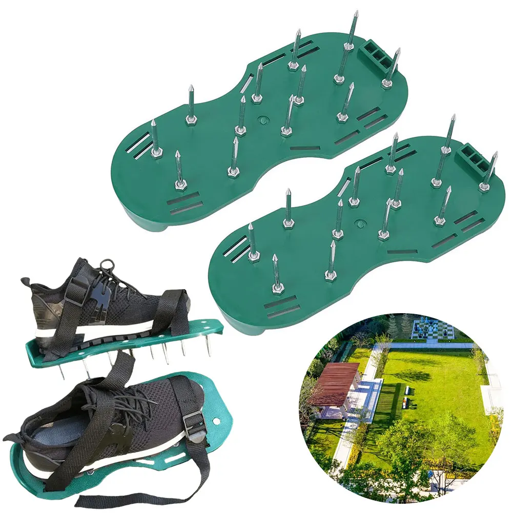 1 Pair Plastic Lawn Aerator Shoes Anti-slip Universal Garden Aerator Spiked Sandals with Adjustable Strap Grass Cultivator Tools