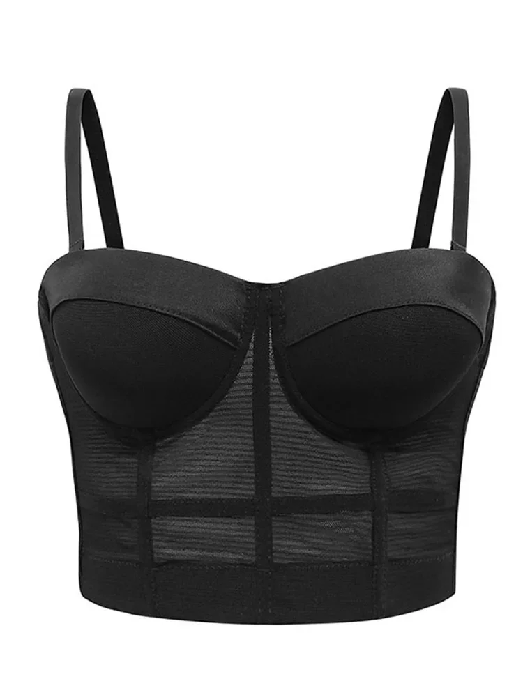 

Sexy Black Transparent Bra Mesh Push Up Bralet Women's Tube Top Corset Bustier Bra Club Party Crop Top Lingerie Plus Size