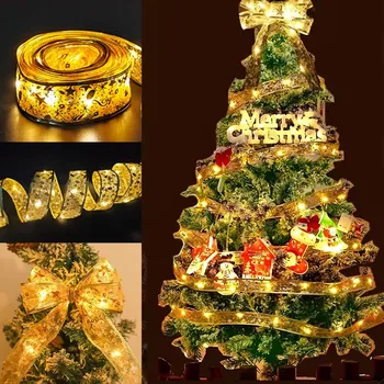 คริสต์มาสริบบิ้นFairy Lightตกแต่งคริสต์มาสDIY Bows String Lightเครื่องประดับต้นไม้สําหรับHome 2024 Xmas Decorใหม่ปีNavidad
