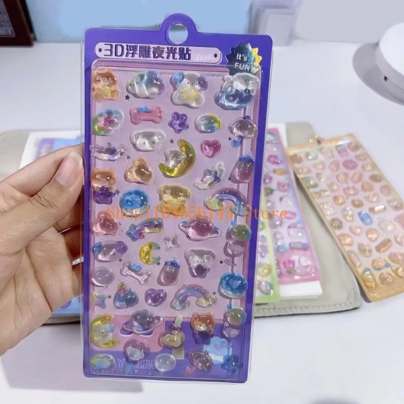 5asd الكرتون الحيوان ملصق ليلة متوهجة تنقش ملصق للطفل الحرفية سكرابوكينغ