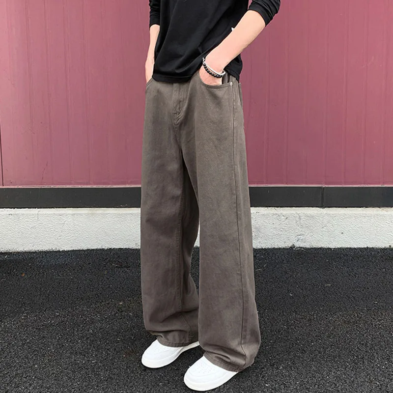 

2023 Новые мужские повседневные брюки свободного кроя с прямыми штанинами, трендовые длинные брюки трехмерного кроя, однотонный дизайн с брюками с карманами