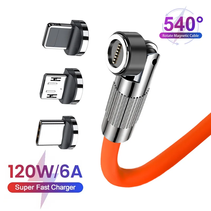 MVQF 3in1 540 Magnetic 6A Super Fast Charge 120W USB Cables Type-C To iOS Lighting Liquid Silicone Charger Data Cable For iPhone