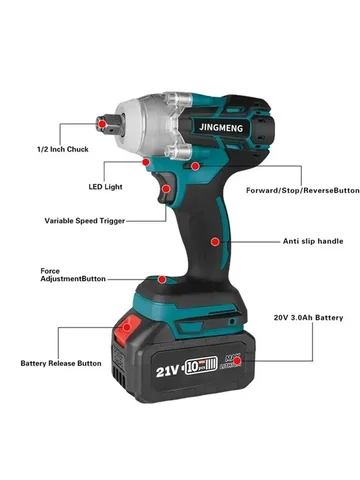 Cordless Electric Impact Wrench Power Tool Brushless Electric Wrench Hand Drill Socket For 21V Battery