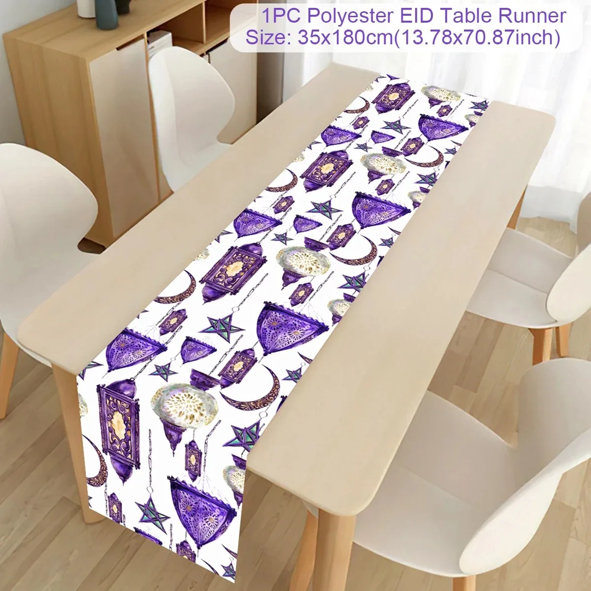 VIKAMA Ramadan Festival Moonlit Print, Muslim Tablecloth, Dirt-Proof & Waterproof, For Islamic Holidays, Restaurants, Home Decor