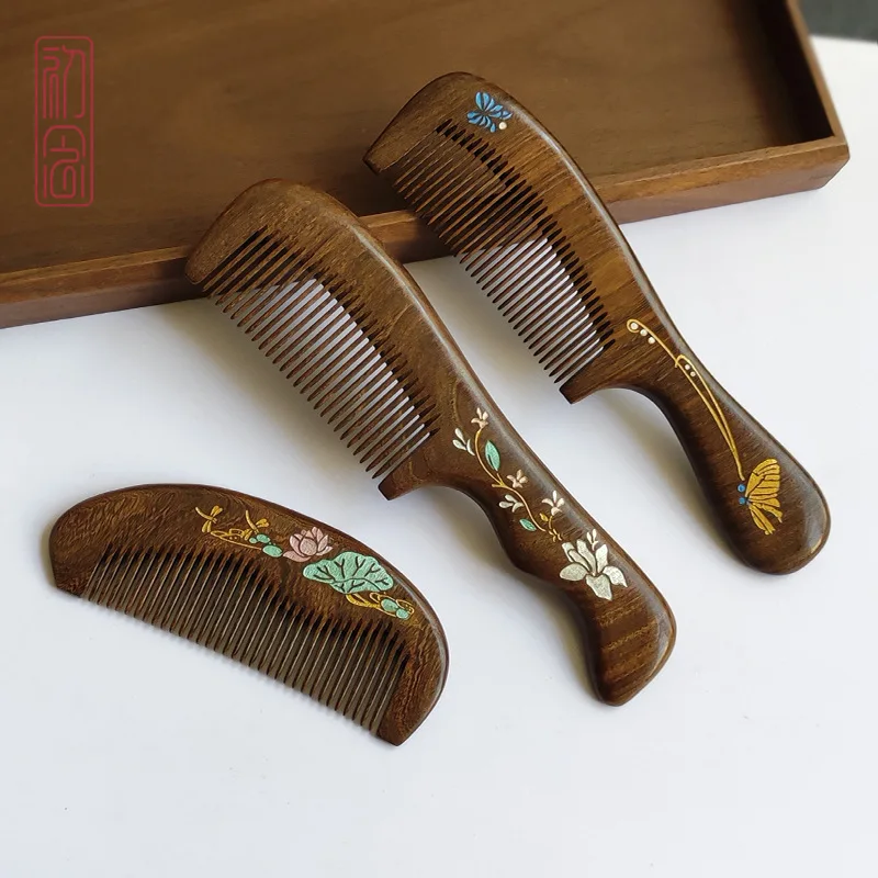 

Premium Black Ebony Wood Comb Whole Wooden Description Static Hair Comb Women's Gift Engraving