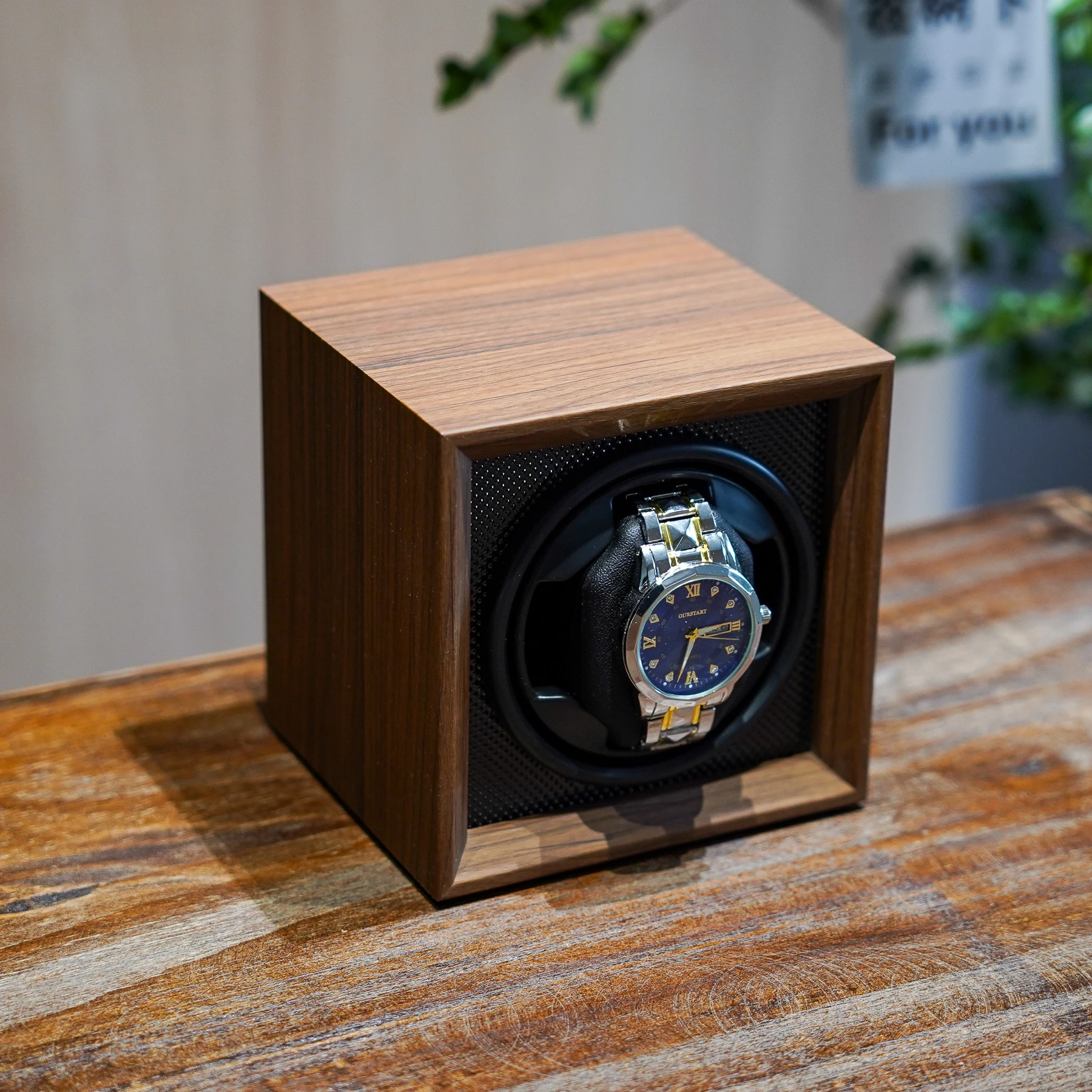vertical-mechanical-watch-winder-storage-box-automatic-watch-organizer-black-walnut-wood-grain-style-for-everyone's-use