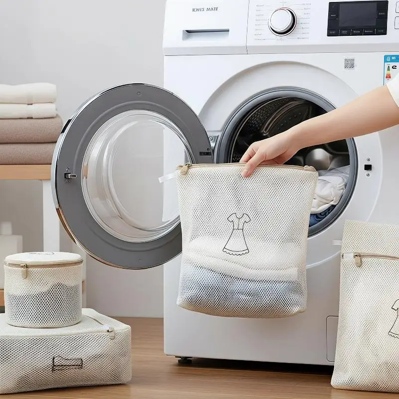 Fine Mesh Embroidery Print Laundry Bags Household Clothes Washing Pouches For Washing Machines