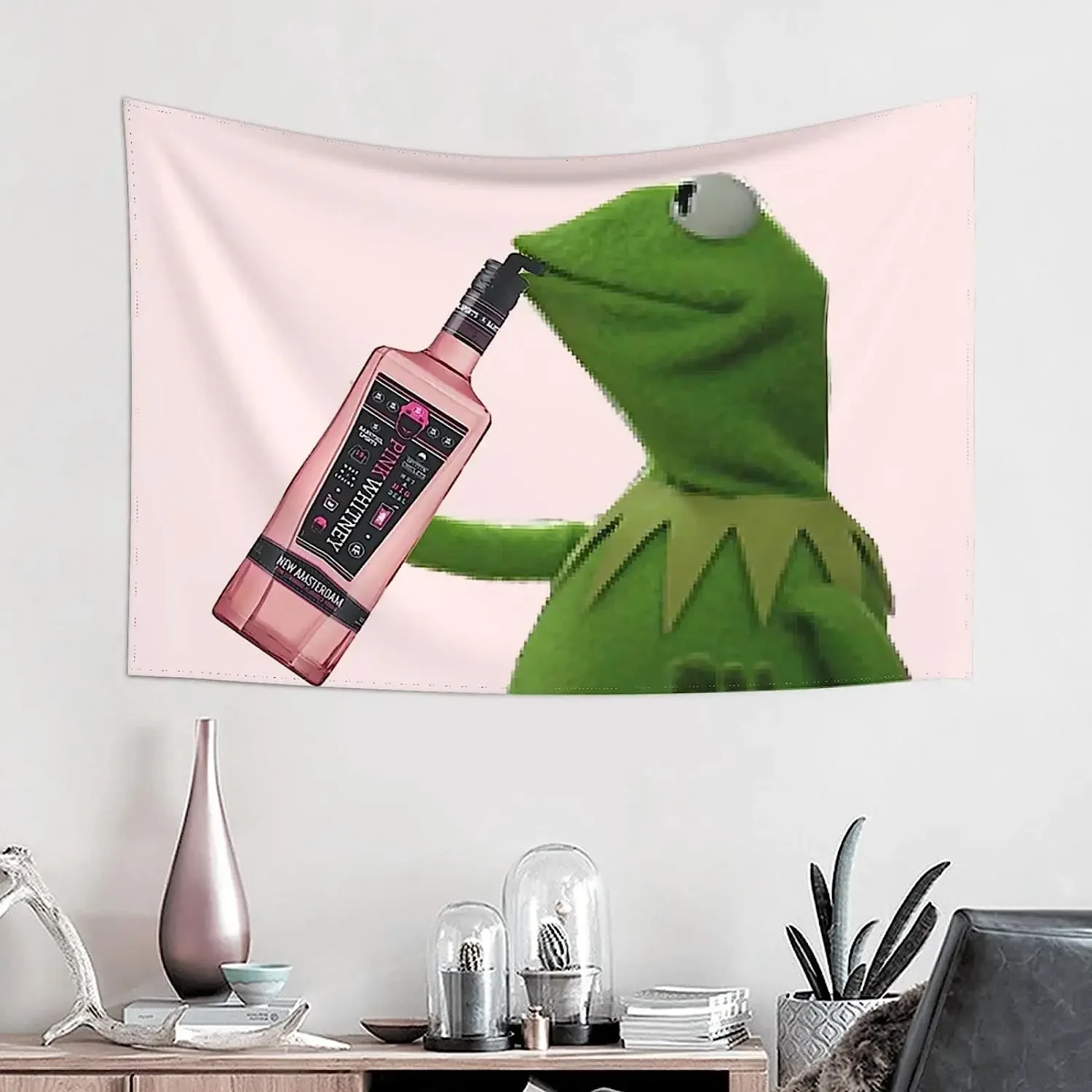 Kermit Pink Funny Tapestry Meme Banner Wall Hanging decor per la casa College dormitorio camera da letto muslimah, taglia unica