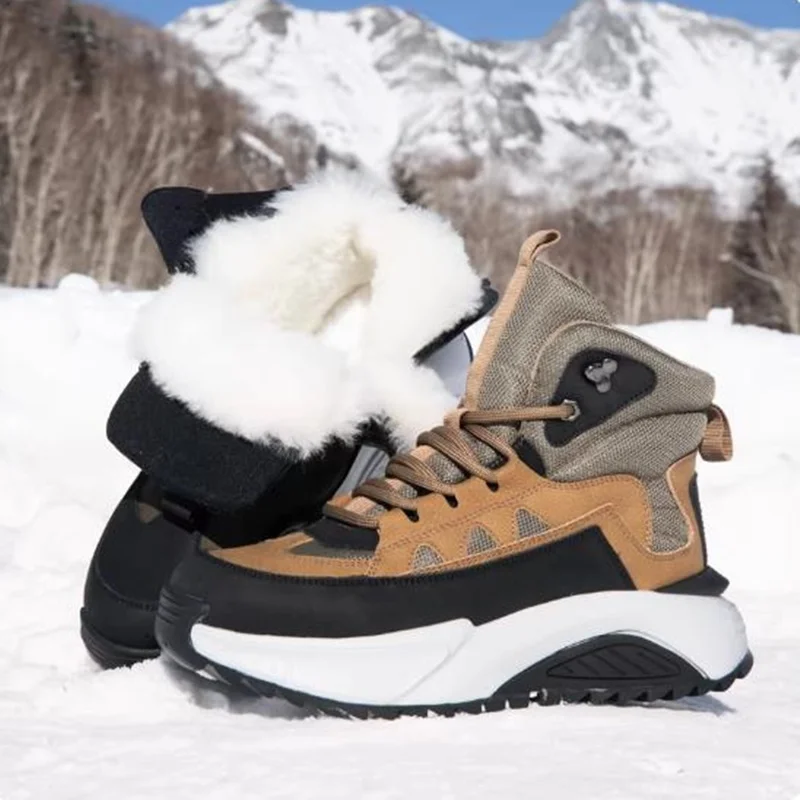 Winter Warm Sneakers Man Wool Cotton Shoes Men's Snow Boots Thicken Warm Fur-lined Outdoor Men Boots High-top Casual Sneakers