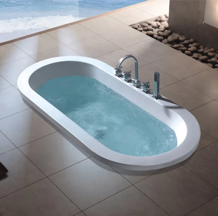 

New Design Central Drain White Indoor Corner Whirlpool Bath Tub Built in Acrylic Bathtub for Adult in Bathroom