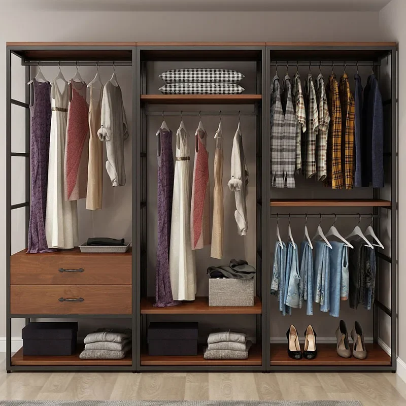 Walk-in cloakroom Home bedroom Coat rack Solid wood ecological board Floor combination Hanging rack Open wardrobe
