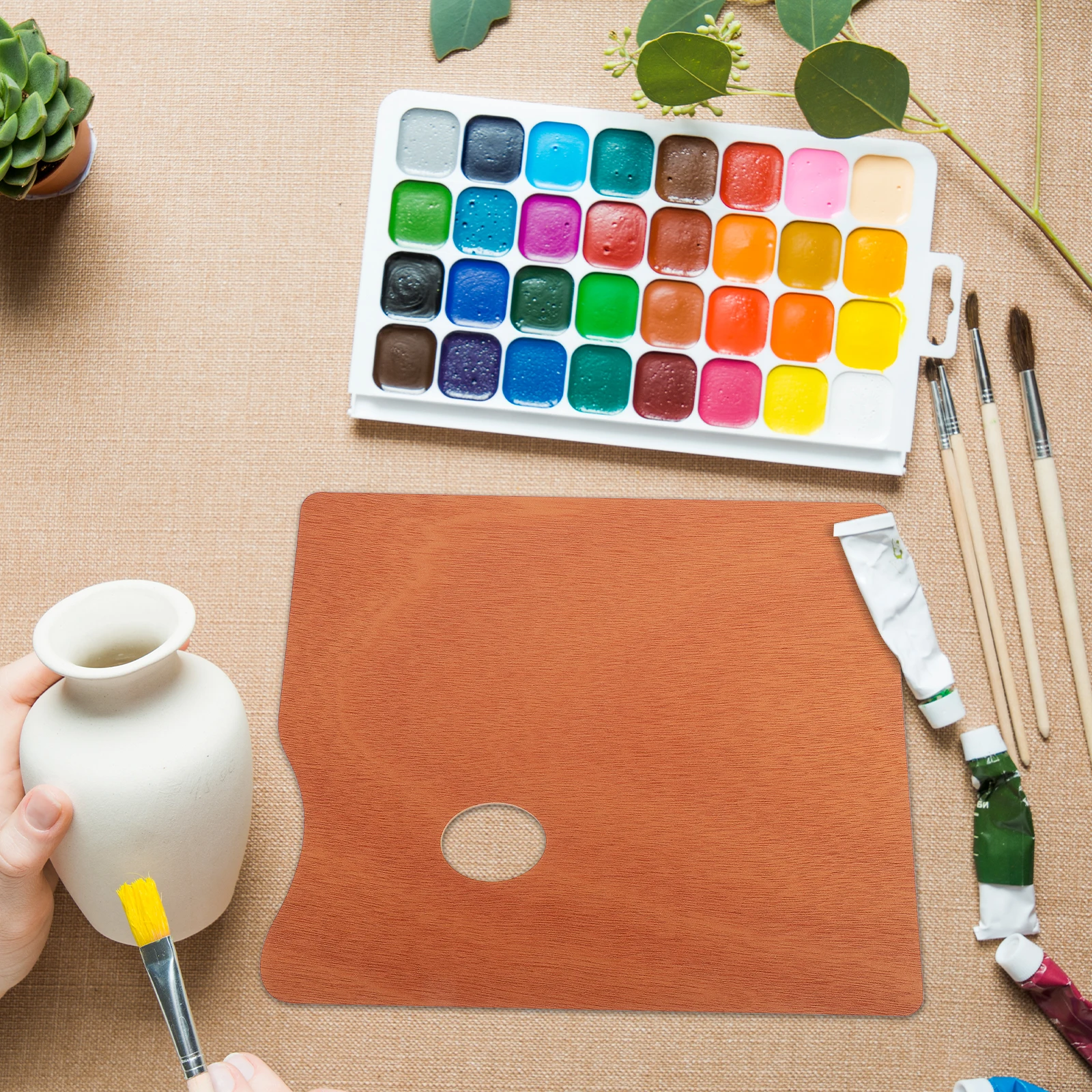 

Wooden Paint Palette 25x30cm Versatile Color Mixing Tray for Artists Oil Acrylic Watercolor Easy Clean Portable Painting Board
