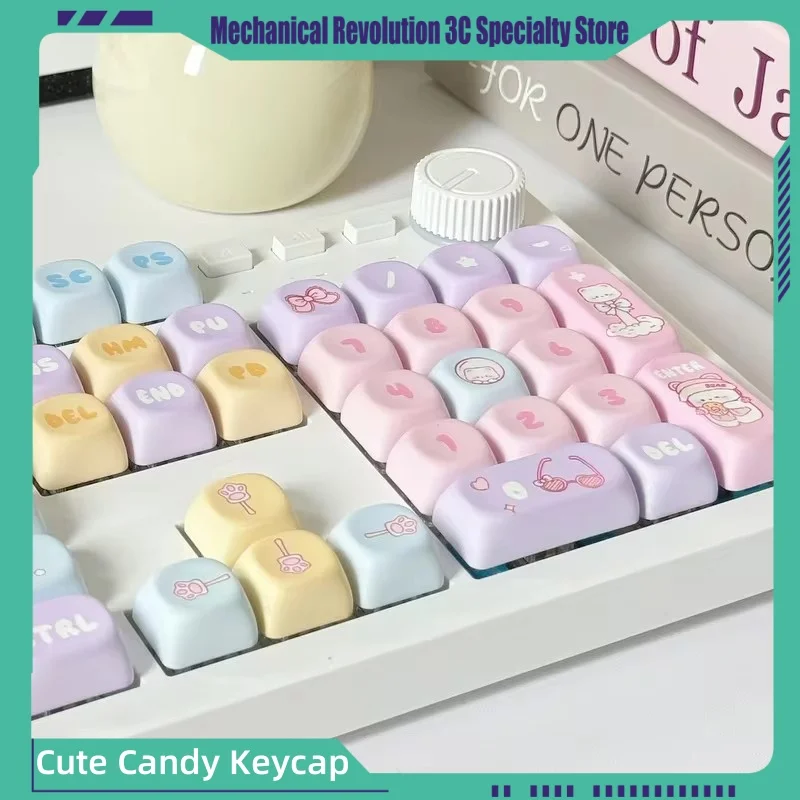 cute candy bear theme keycap material pbt suporta sublimacao termica de cinco lados keycap personalizado altura moa 131key novo 01