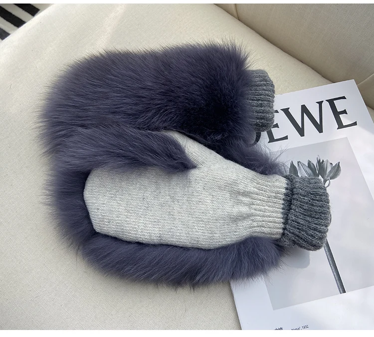 Real Fox Fur Gloves Knitted Women Mittens Winter Girls Fashion Fluffy Warm 100% Real Fox Fur Gloves