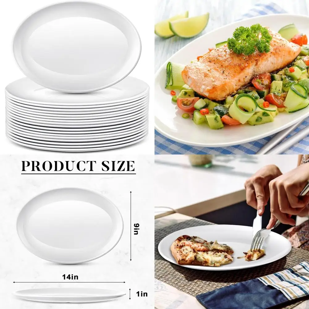 

14 Inch Large Oval Serving Platters - 24 Pack White Plates for Weddings, Parties, Restaurants, and Home Use: Ideal for Steak, Ta