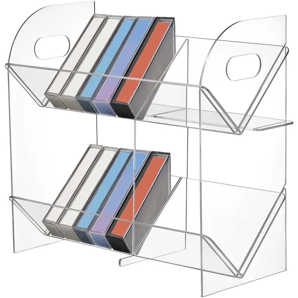 Cassette Tape Holder 2 Tier Acrylic Cassette Tape Storage Rack Clear Retro Audio Tape Deck Storage Display Case with Cutout