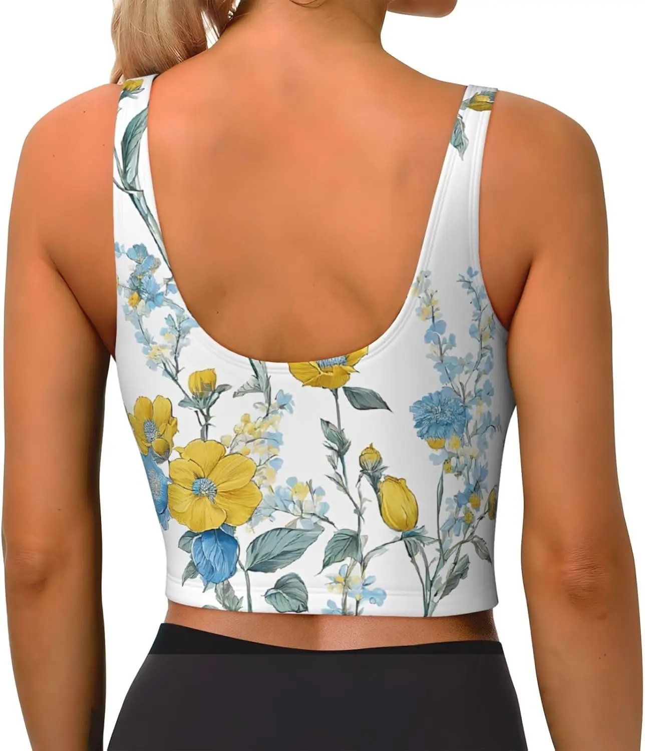 ブルーフラワー花柄バラプリントプリントレディーススポーツベストダンスヨガベストプリントスポーツブラトップベスト