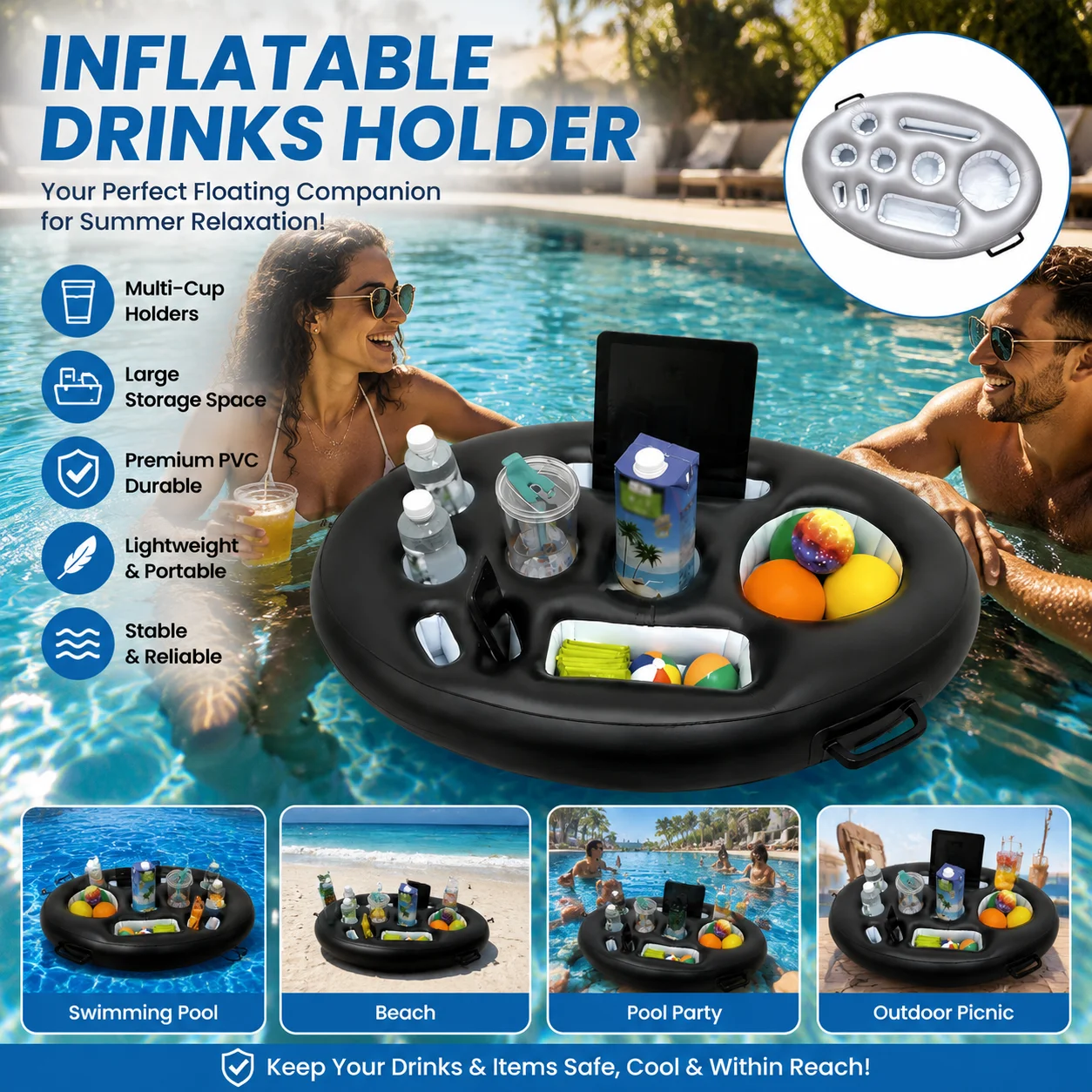 Summer Inflatable Drinks Holder For Swimming Pool Beach Beer Table Cooler Floating Beer Drink Tray Swimming Ring Accessories