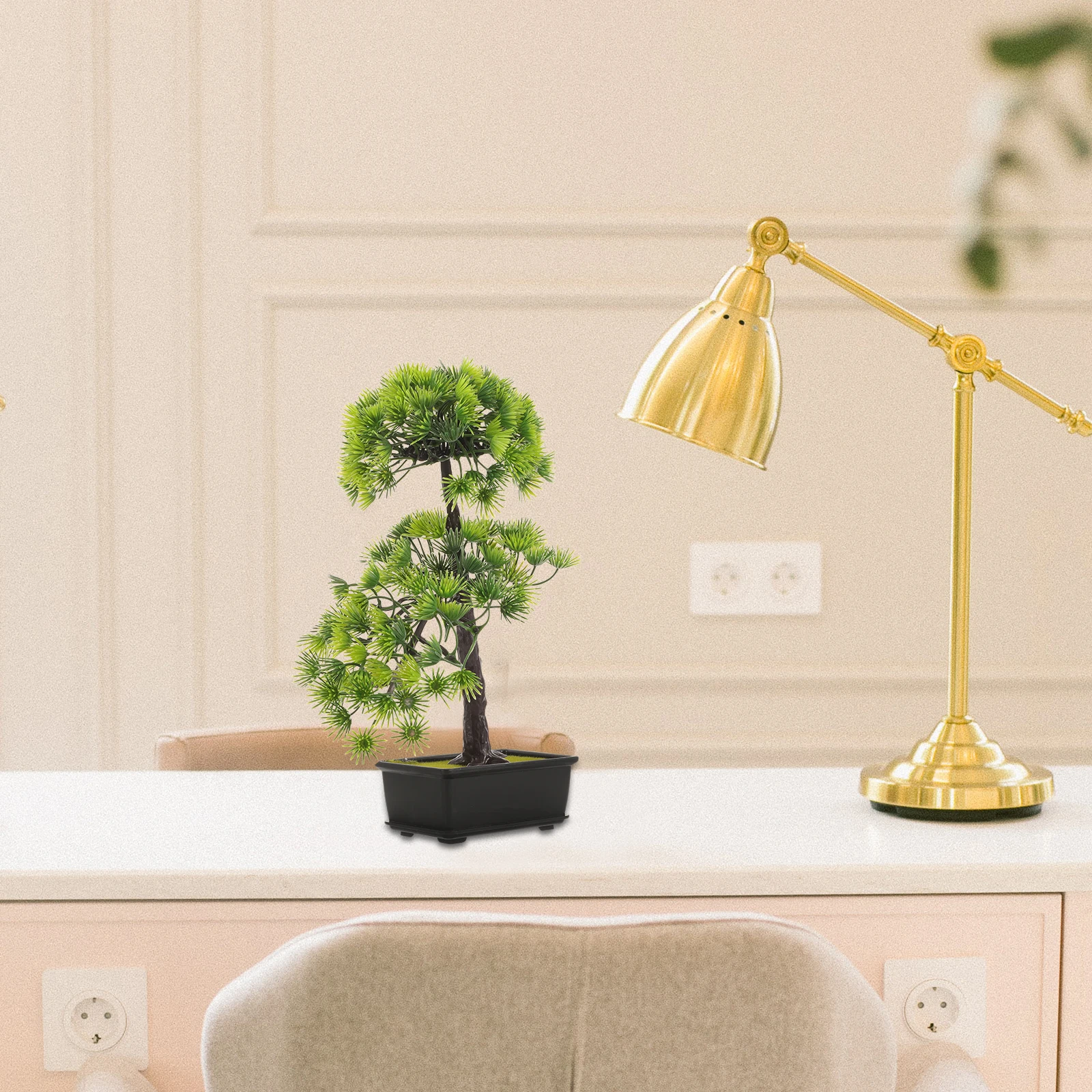 

Artificial Pine Potted Bonsai Realistic Lifelike Plant Decoration for Desk Shelf Living Room Fake Plant Ornament
