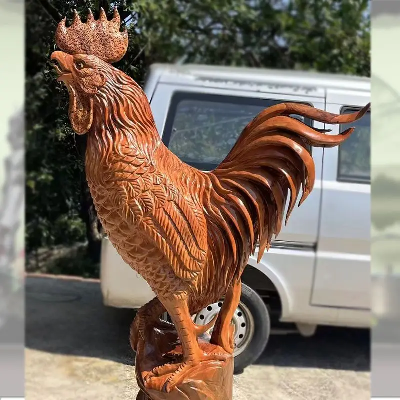 Carved chicken Annunciation Yiming amazing root carving wood carving ornament length 106 width 46 height 180