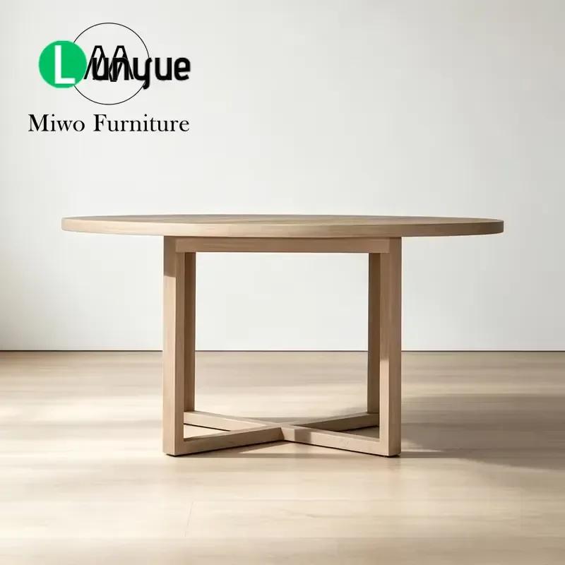 Luxury Weathered Teak Round Dining Table and Chair Set Modern Outdoor Garden Furniture for Villa Hotel Resort Durable Wood