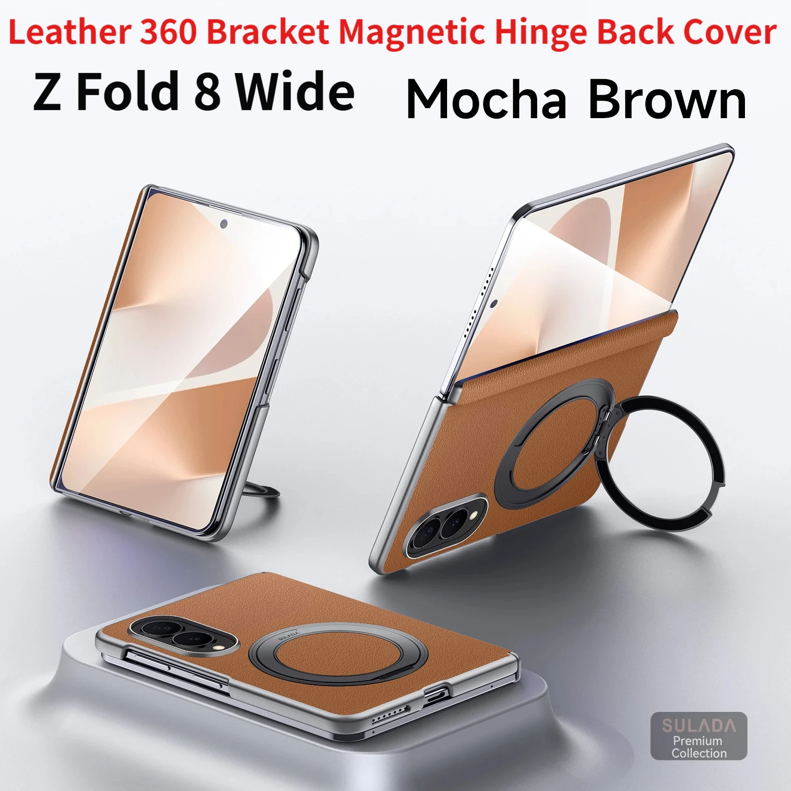 For Samsung Galaxy Z Fold 8 Wide Case - High Quality Matte Leather Magnetic Rotating Ring Bracket Shockproof Folding Hinge Cover