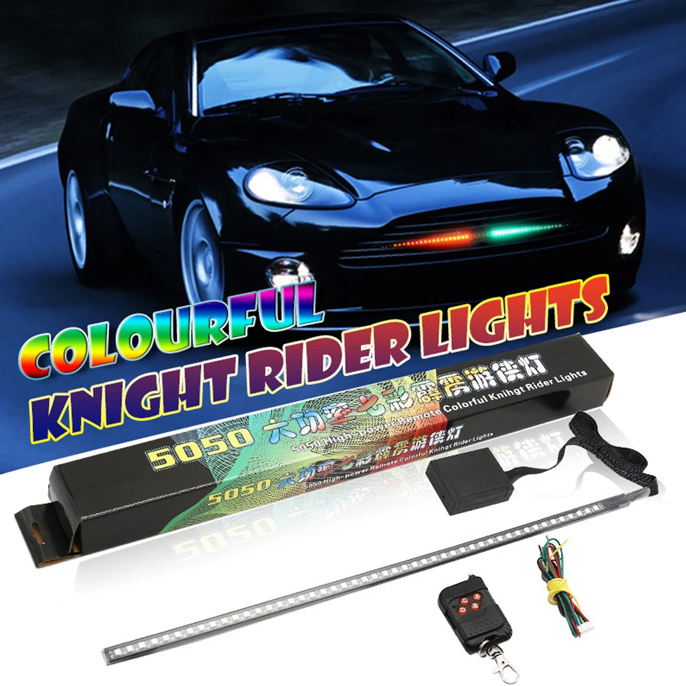 

OKEEN 1pc 56cm RGB Colorful LED Car Knight Rider Warning Light With Wireless Remote Control 5050 48LED Car Strobe Flash Lamp 12V