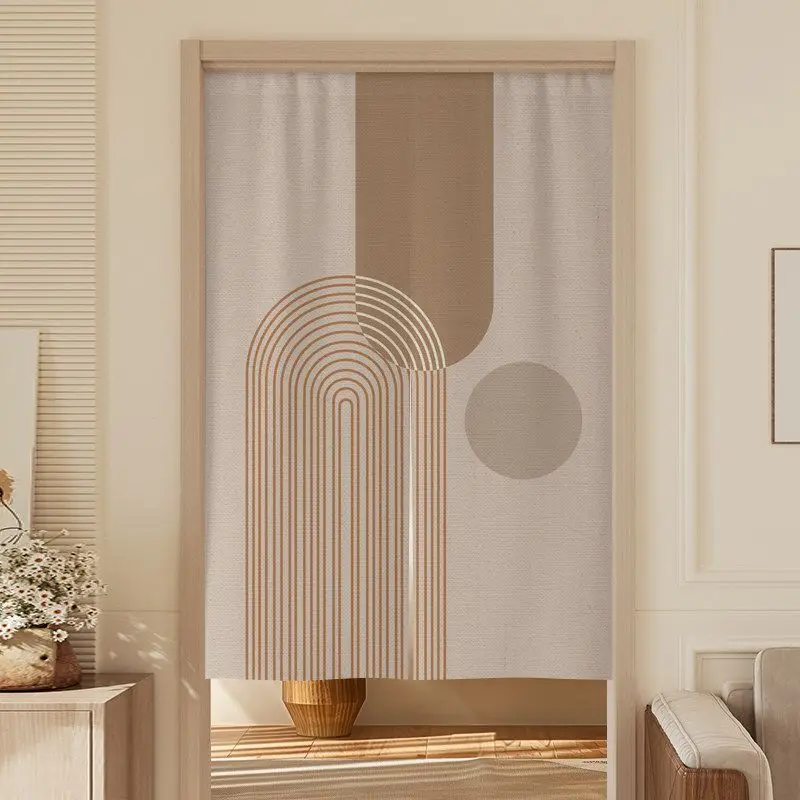 VIKAMA Grey Blue Geometric Arch Line Door Curtain White Background Abstract Curve Color Block Minimalist Nordic Art Linen Noren