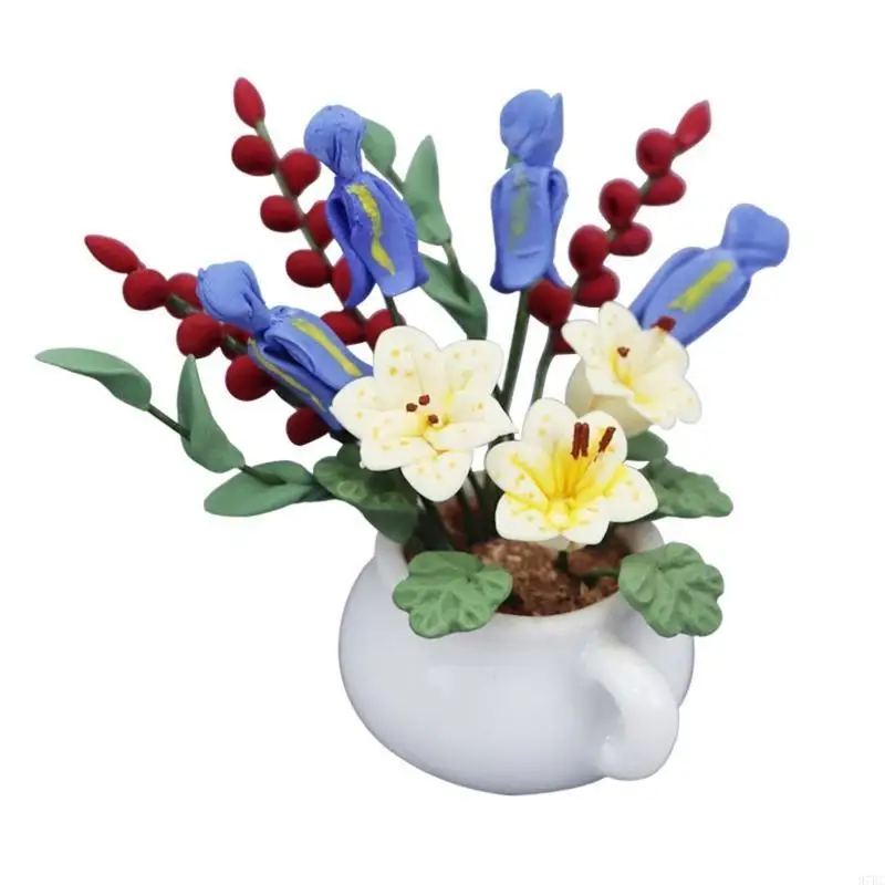 

97BC 1:12 Mini Potted Flowers Plant DollHouse Decor for Doll House Miniature Flowers