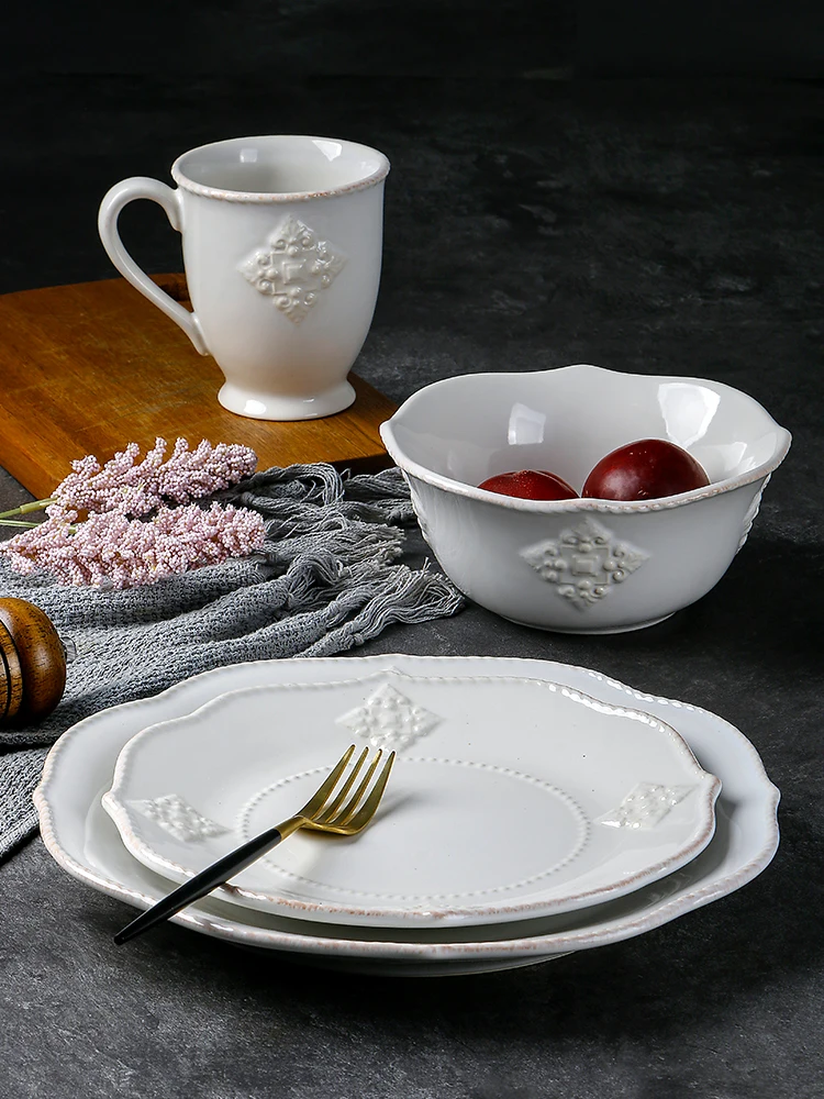 

Ele European Sle Relief Cerc Plate Creative Court Sle Western Steak Dert Plate Bowl Set for High End Restaurants