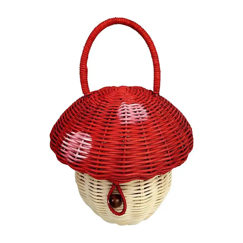 

Mushroom Shape Girl Rattan Woven Purse Kids Mini Coin Purse Wallet Handmade Woven Storage Basket Decorative Woven Tote Bag