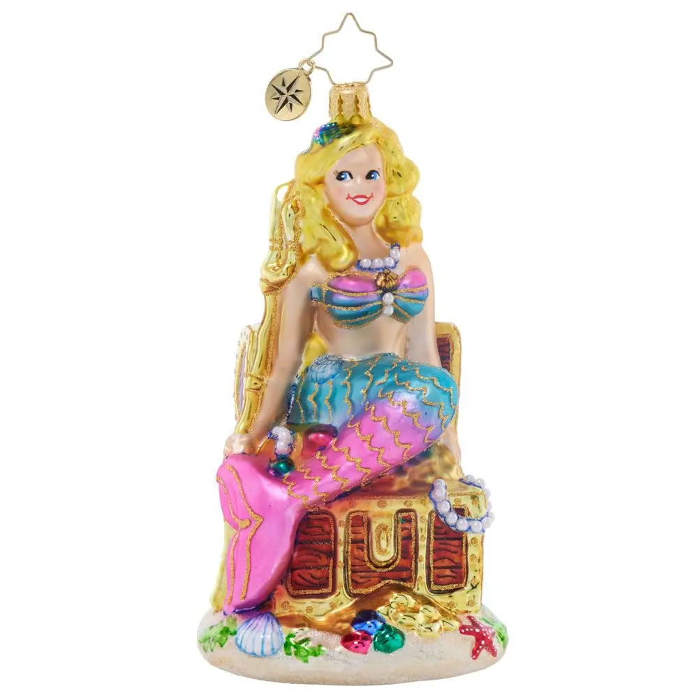 Hand-Crafted European Glass Christmas Tree Decorative Ornament, Seaside Siren