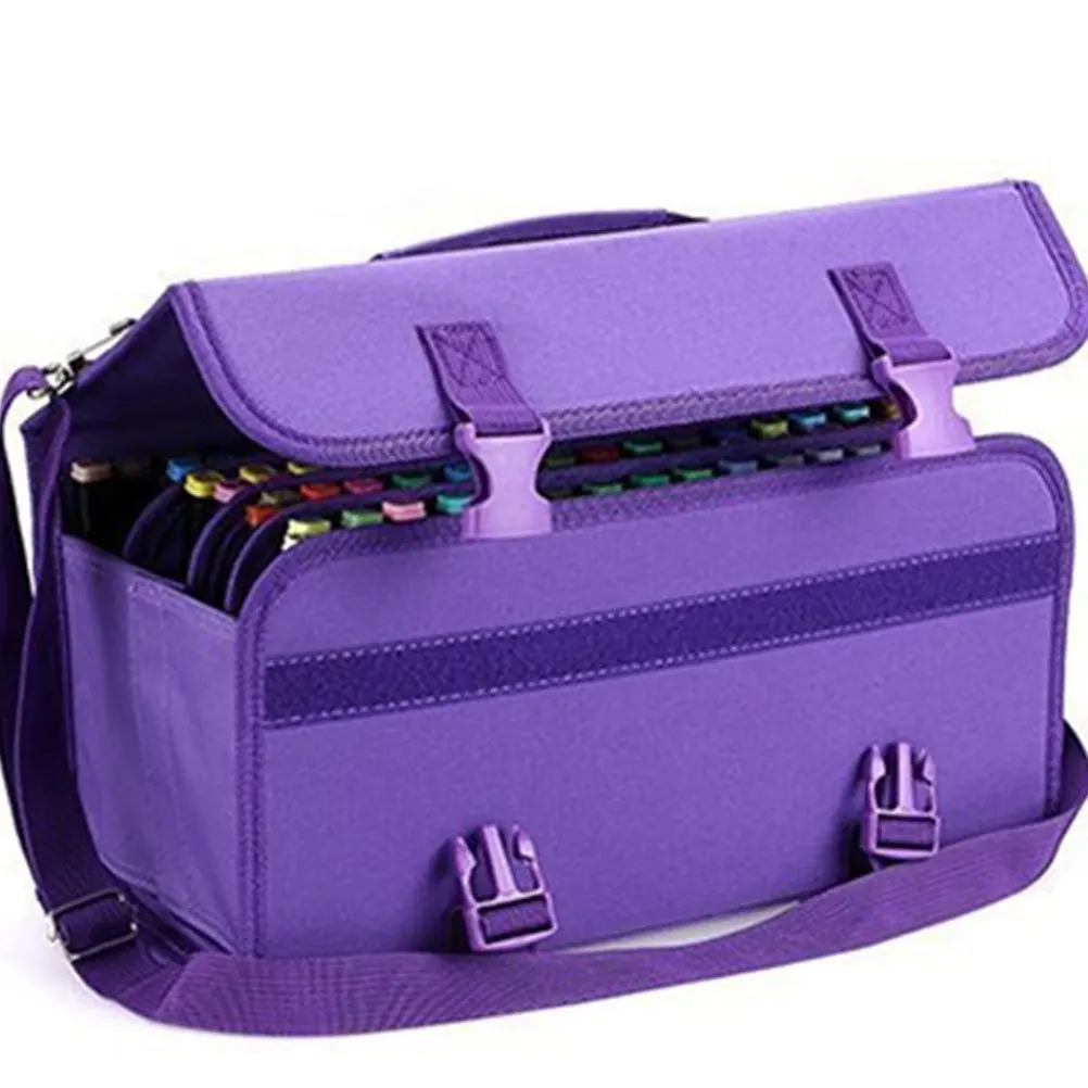 

120 Slot Marker Bag Zipper Pen Storage Case Heavy Duty Organizer Shoulder Strap Detachable Sleeve Table Easel Countertop