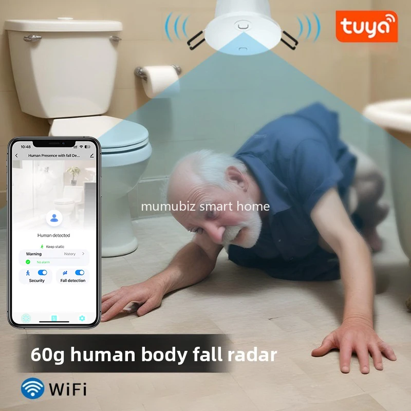 Tuya APP Control 60G WiFi Elder Care Human Fall Sensor Detect Falling Status Millimeter Radar Detector Human Presence Sensor