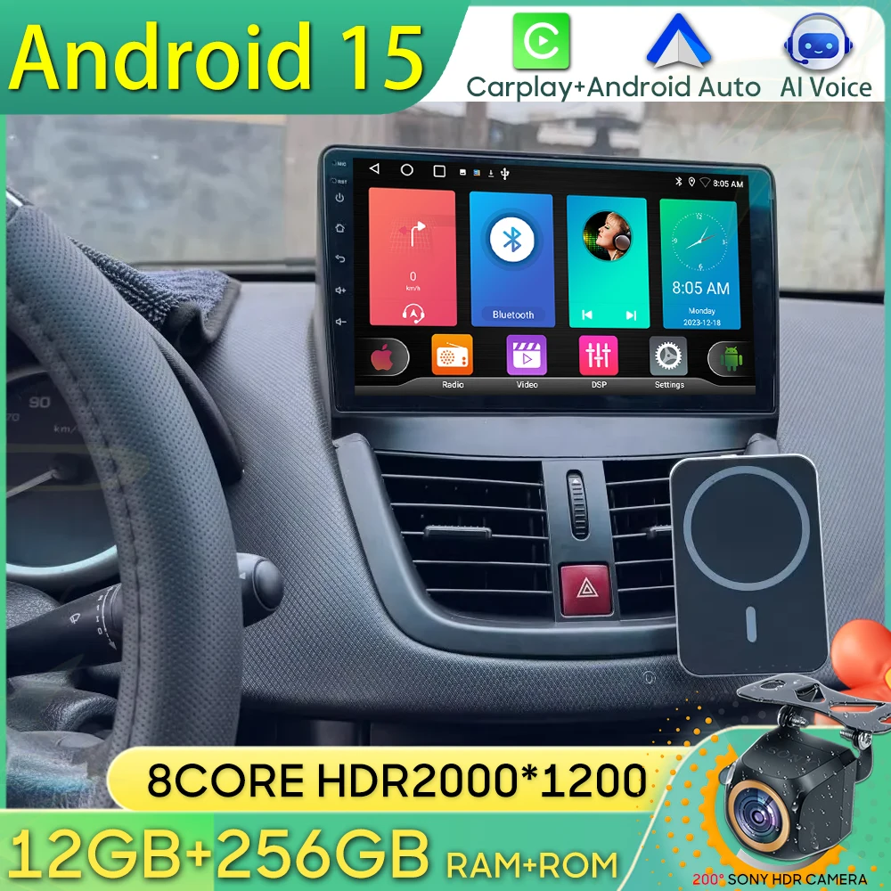 

Автомобильный радиоприемник Android 15 для Peugeot 207 207CC 2006-2015, GPS-навигация, Android Auto Carplay, Wi-Fi, стереодиск, дисплей 4G без 2din