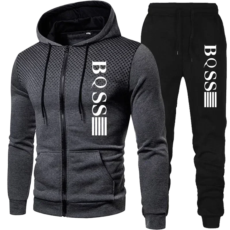 New Brand Men\'s Clothing Sweatshirt Suit Fall Winter Zipper Suit Hooded Sweater Pants Men\'s Tracksuit Cardigan Two Piece Set