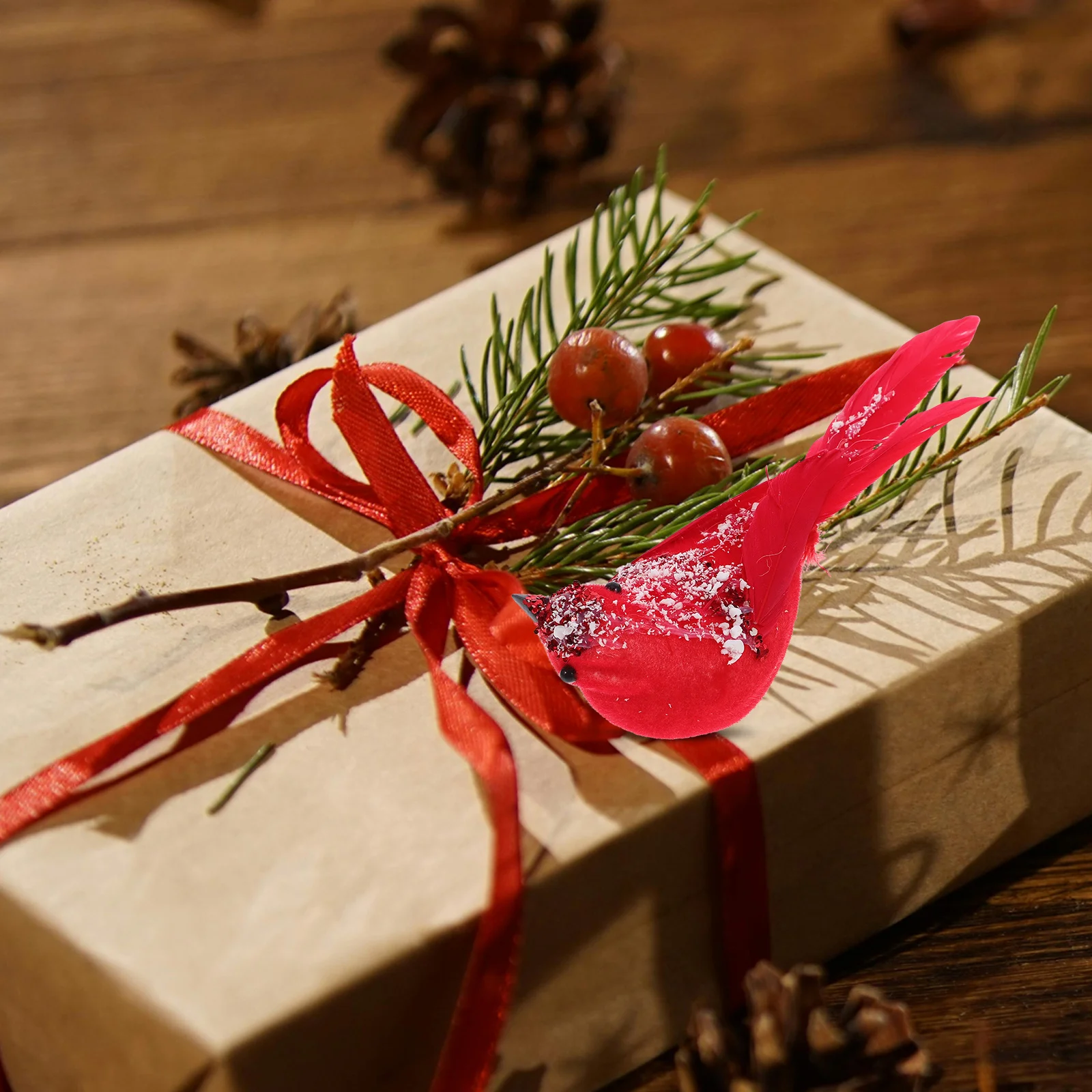 

12Pcs Red Artificial Birds Clip Realistic Plume Birds Christmas Tree Wreath Holiday Decoration Simulation Bird Ornaments